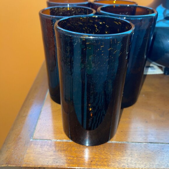 Vintage Bubble Tumblers Hand Blown Dark Amber Set of 5 Collectible - Picture 8 of 14